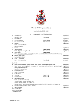 Uniform List 2015 Belmont Mill Hill Preparatory School •