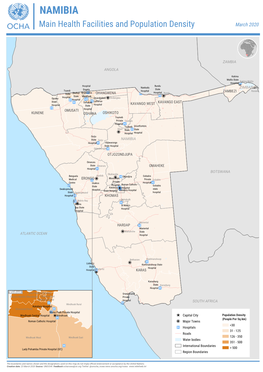 NAMIBIA Main Health Facilities and Population Density March 2020