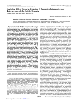 Arginine 200 of Heparin Cofactor II Promotes Intramolecular Interactions of the Acidic Domain IMPLICATION for THROMBIN INHIBITION*