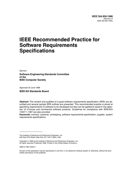 IEEE Recommended Practice for Software Requirements Speci~Cations