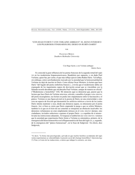 Con Hugo Fuerte Y Con Verlaine Ambiguo”: El Reino Interior O Los Peligrosos Itinerarios Del Deseo En Rubén Darío?