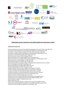 Stakeholder Position Statement on the NICE Guideline for Depression in Adults