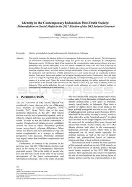 Identity in the Contemporary Indonesian Post-Truth Society: Primordialism on Social Media in the 2017 Election of the DKI Jakarta Governor