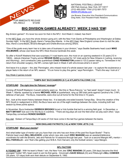 Big Division Games Already? Week 2 Has 'Em!