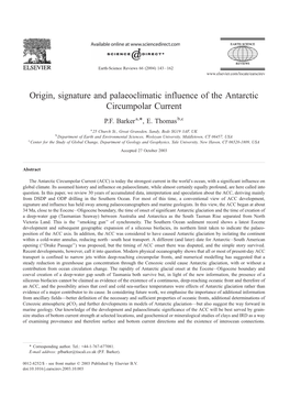 Origin, Signature and Palaeoclimatic Influence of the Antarctic Circumpolar Current