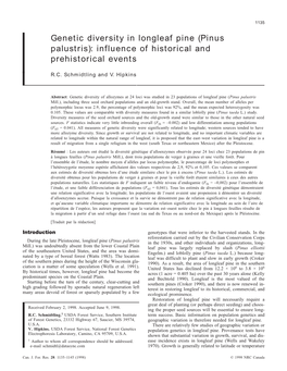 Genetic Diversity in Longleaf Pine (Pinus Palustris): Influence of Historical and Prehistorical Events