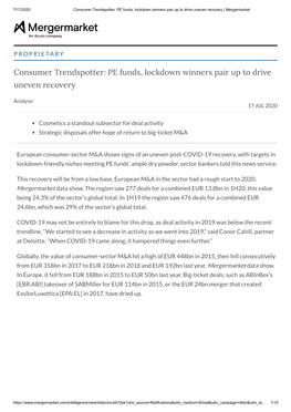 Consumer Trendspotter: PE Funds, Lockdown Winners Pair up to Drive Uneven Recovery | Mergermarket