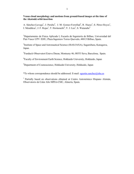 Venus Cloud Morphology and Motions from Ground-Based Images at the Time of the Akatsuki Orbit Insertion