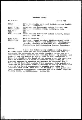 It's a Big World. Aural-Oral Activity Guide. English Edition. Kindergarten. INSTITUTION Corpus Christi Independent School District, Tex