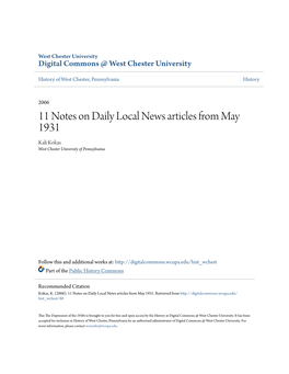 11 Notes on Daily Local News Articles from May 1931 Kali Kokas West Chester University of Pennsylvania