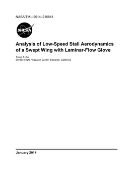 Analysis of Low-Speed Stall Aerodynamics of a Swept Wing with Laminar-Flow Glove