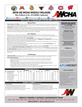 2019-20 WCHA WEEKLY RELEASE Week 2 (Games of Oct