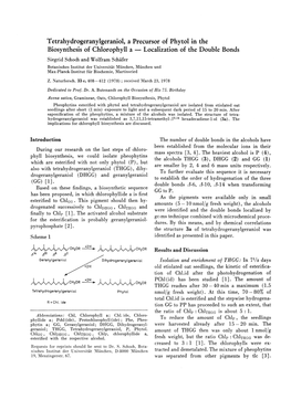 Tetrahydrogeranylgeraniol, a Precursor of Phytol in The