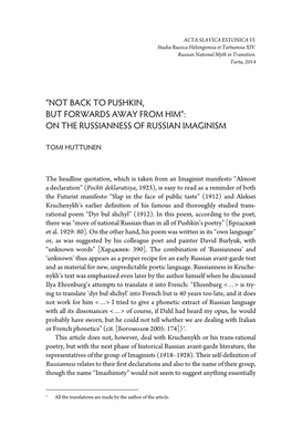 On the Russianness of Russian Imaginism