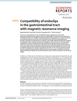 Compatibility of Endoclips in the Gastrointestinal Tract with Magnetic Resonance Imaging Dong Yeol Shin1, Sumi Park2, Ain Kim3, Eung‑Sam Kim4* & Han Ho Jeon1*