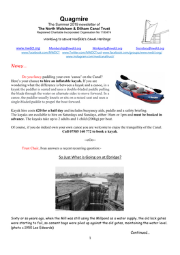 Quagmire the Summer 2019 Newsletter of the North Walsham & Dilham Canal Trust Registered Charitable Incorporated Organisation No 1180474