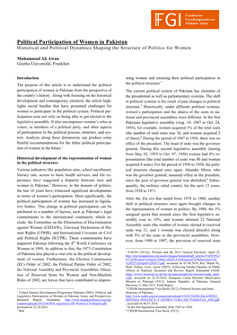 Political Participation of Women in Pakistan Historical and Political Dynamics Shaping the Structure of Politics for Women