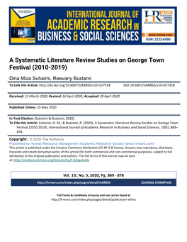 A Systematic Literature Review Studies on George Town Festival (2010-2019)