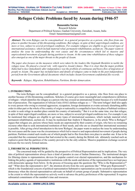 Refugee Crisis: Problems Faced by Assam During 1946-57
