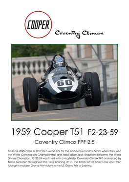 1959 Cooper T51 F2-23-59 Coventry Climax FPF 2.5