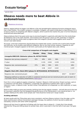 Obseva Needs More to Beat Abbvie in Endometriosis