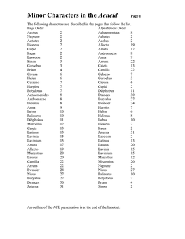 Minor Characters in the Aeneid Page 1