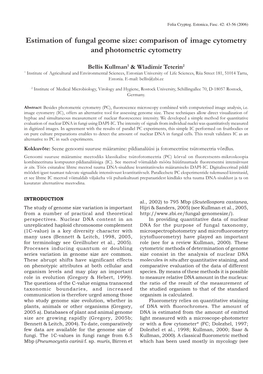 Estimation of Fungal Geome Size: Comparison of Image Cytometry and Photometric Cytometry