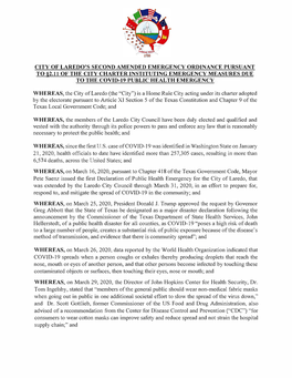 Amended Emergency Ordinance Pursuant to §2.11 of the City Charter Instituting Emergency Measures Due to the Covid-19 Public Health Emergency