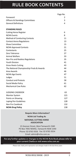 Rule Book Contents