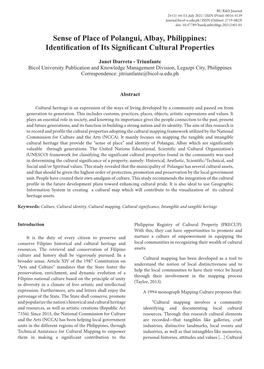 Sense of Place of Polangui, Albay, Philippines: Identification of Its Significant Cultural Properties