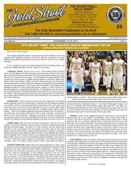 THE BASKETBALL GOLD SHEET the Only Basketball Publication