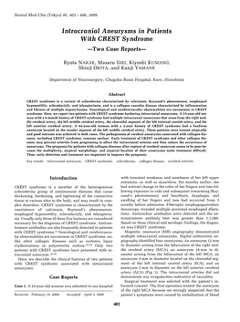 Intracranial Aneurysms in Patients with CREST Syndrome —Two Case Reports—