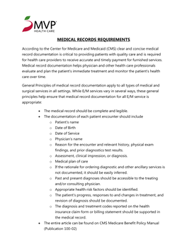 Medical Records Requirements