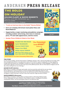 ANDERSEN PRESS RELEASE the BOLDS on HOLIDAY JULIAN CLARY & DAVID ROBERTS Paperback, £6.99