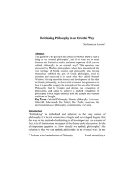 Rethinking Philosophy in an Oriental Way Rethinking Philosophy In