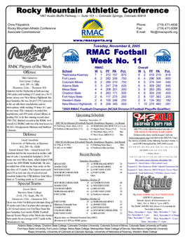 RMAC Football Week No. 11 Rocky