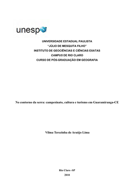 No Contorno Da Serra: Campesinato, Cultura E Turismo Em Guaramiranga-CE