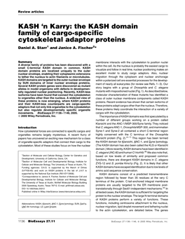 N Karry: the KASH Domain Family of Cargo-Specific Cytoskeletal Adaptor Proteins Daniel A