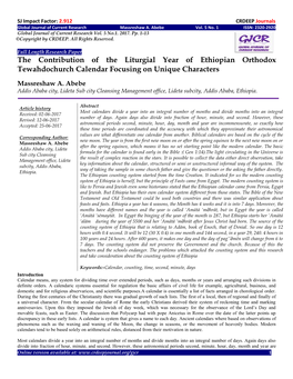 The Contribution of the Liturgial Year of Ethiopian Orthodox Tewahdochurch Calendar Focusing on Unique Characters