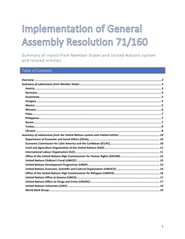 Summary of Inputs from Member States and United Nations System and Related Entities