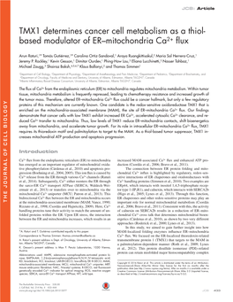 TMX1 Determines Cancer Cell Metabolism As a Thiol- Based Modulator of ER–Mitochondria Ca2+ Flux