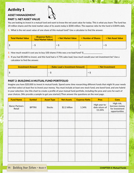 Activity 1 ASSET MANAGEMENT PART 1: NET ASSET VALUE You Are Looking to Invest in a Mutual Fund and Want to Know the Net Asset Value for Today