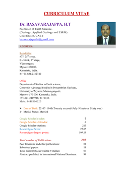 CURRICULUM VITAE Dr. BASAVARAJAPPA