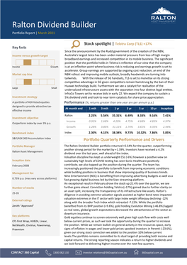 Ralton Dividend Builder Portfolio Report | March 2021