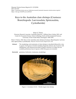 Keys to the Australian Clam Shrimps (Crustacea: Branchiopoda: Laevicaudata, Spinicaudata, Cyclestherida)