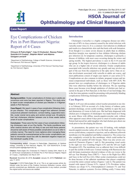 Eye Complications of Chicken Pox in Port Harcourt Nigeria: Report and Slit-Lamp Examination Showed Evidence of Dry Eye Worse in the of 4 Cases