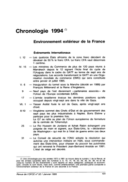 Chronologie 1994 : Environnement Extérieur De La France