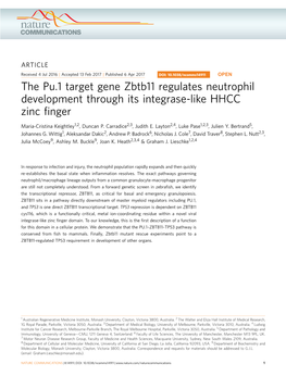 The Pu.1 Target Gene Zbtb11 Regulates Neutrophil Development Through Its Integrase-Like HHCC Zinc ﬁnger