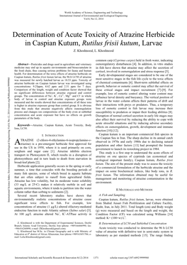 Determination of Acute Toxicity of Atrazine Herbicide in Caspian Kutum, Rutilus Frisii Kutum, Larvae Z