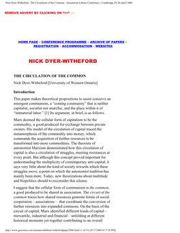 Nick Dyer-Witheford - the Circulation of the Common - Immaterial Labour Conference - Cambridge 29-30 April 2006